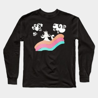 Rainbow Flying Carpet with Unicorn Long Sleeve T-Shirt